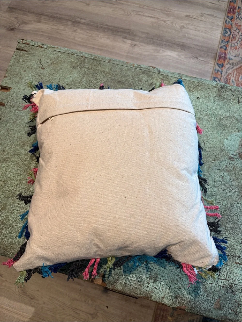 Life Is Good Boho Patchwork Tassel Throw Pillow 16” Decorative Cushion